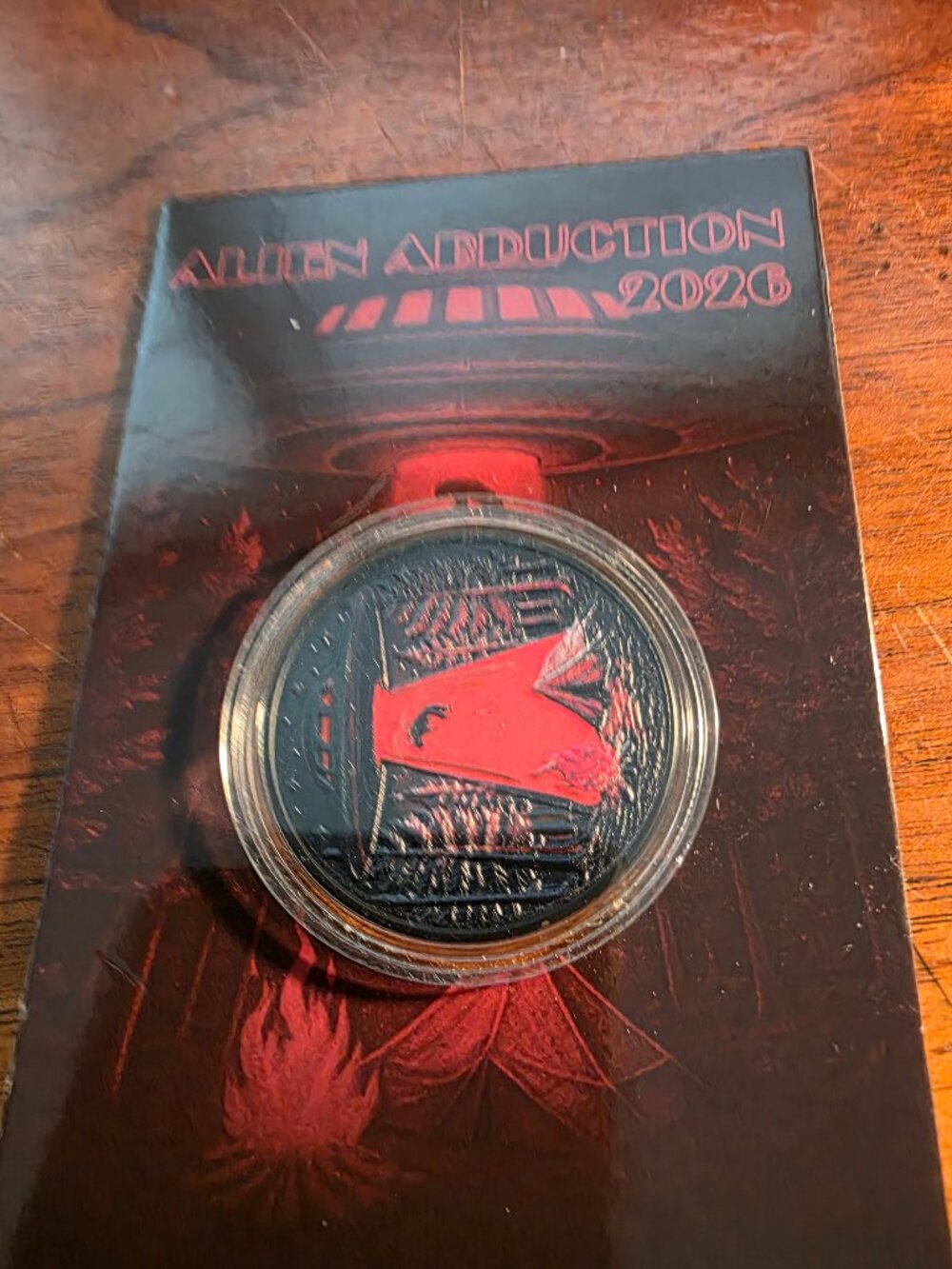 2026 1 OZ .999 COPPER COLORIZED ALIEN ABDUCTION UFO GLOW IN THE DARK ROUND